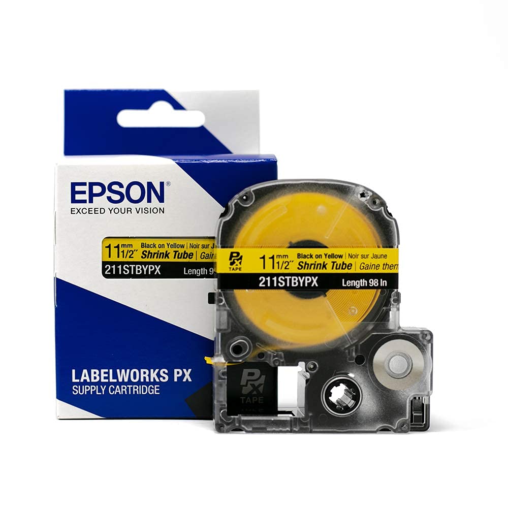 Epson LABELWORKS 211STBYPX Tape Cartridge - Black on Yellow Shrink Tube Industrial Label Maker Tape - AWG 2-8, 1/2" (11MM) Wide, 8 ft (96")