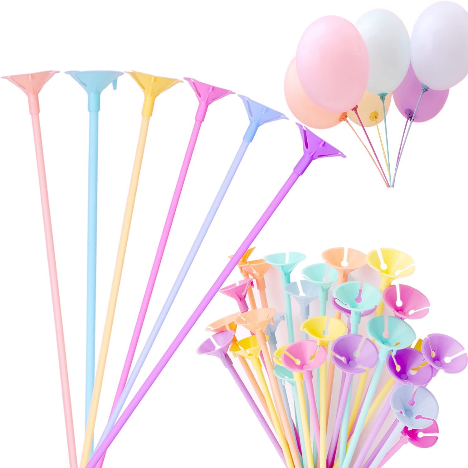 50 Pcs Balloon Sticks,DaYue 32 cm Plastic Thicken Durable Reusable Macaron Balloon Sticks Holders with Cups for Balloon Party Decor Baby Shower Birthday Party Graduation Wedding Christmas Decorations