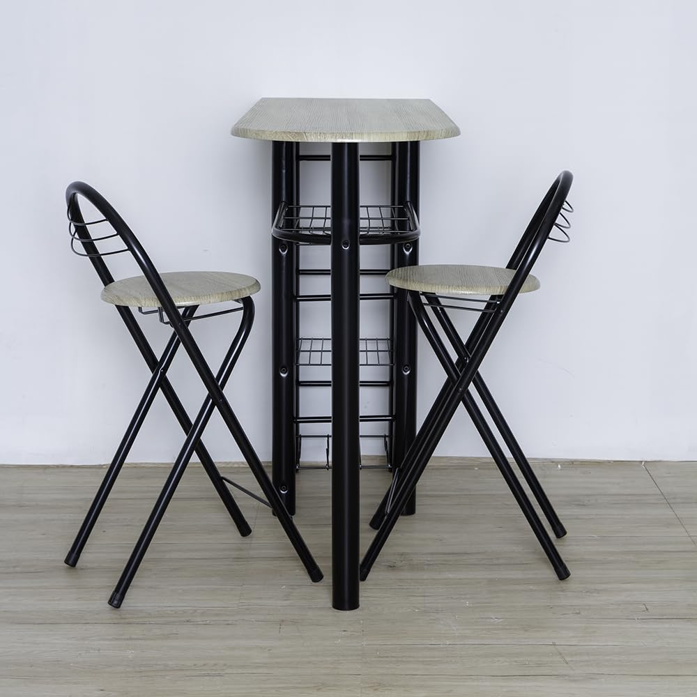 DUPI Conjunto de Mesa de Cocina Bar | Moderna con 4 Estantes | Funcional para Almacenar | Práctica con Taburetes Plegables | Tamaño ‎120 x 40 x 87 cm | Metal y Madera | Taupe/Negro,