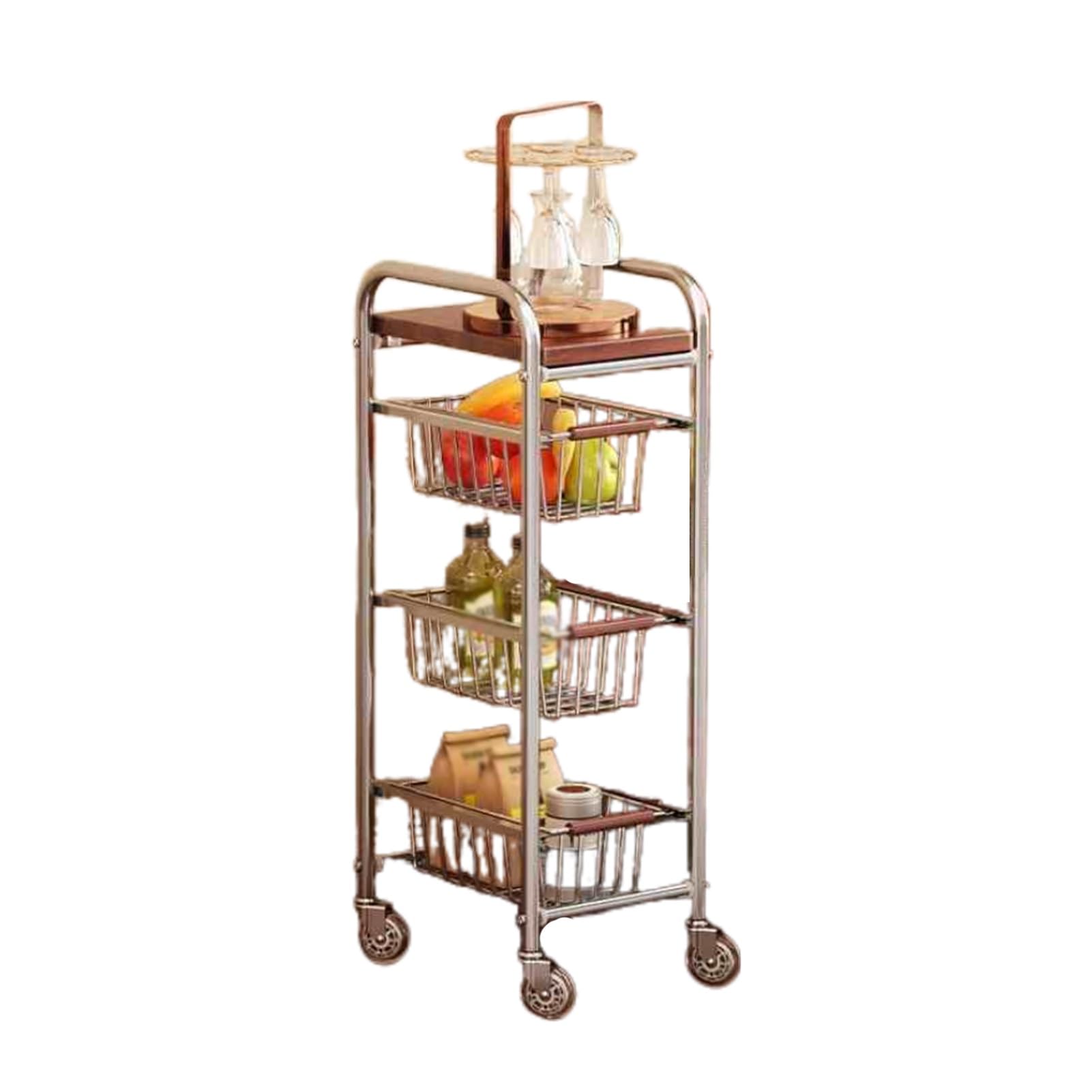 Genérico Carrito Multiusos de Metal de 4 Niveles con Ruedas: estantería de Almacenamiento móvil, fácil de Montar, Ideal para Cocina, baño, Oficina y balcón. Carrito de Almacenamiento Abierto con Capa