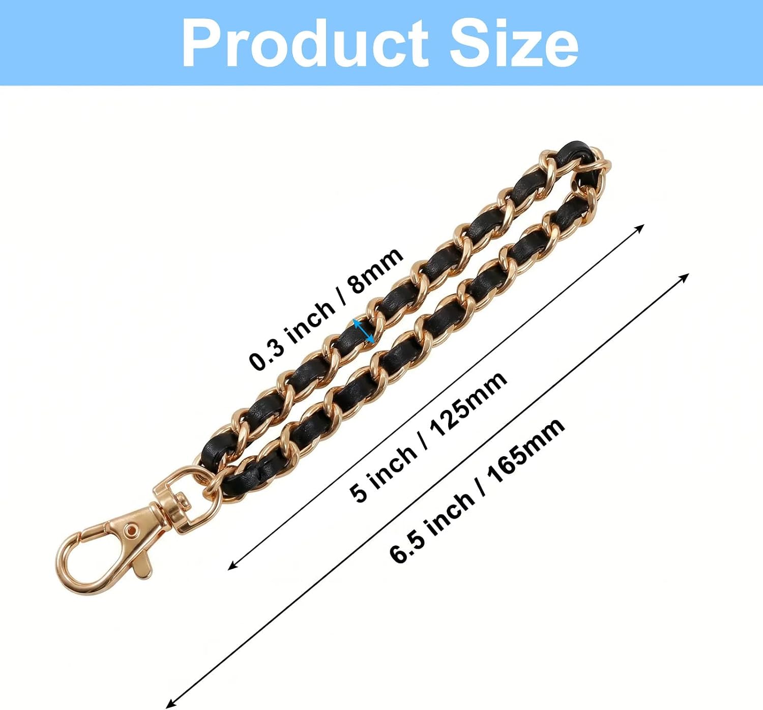 Bonsicoky 6.5 Inch Leather Wristlet Strap, Black & Gold
