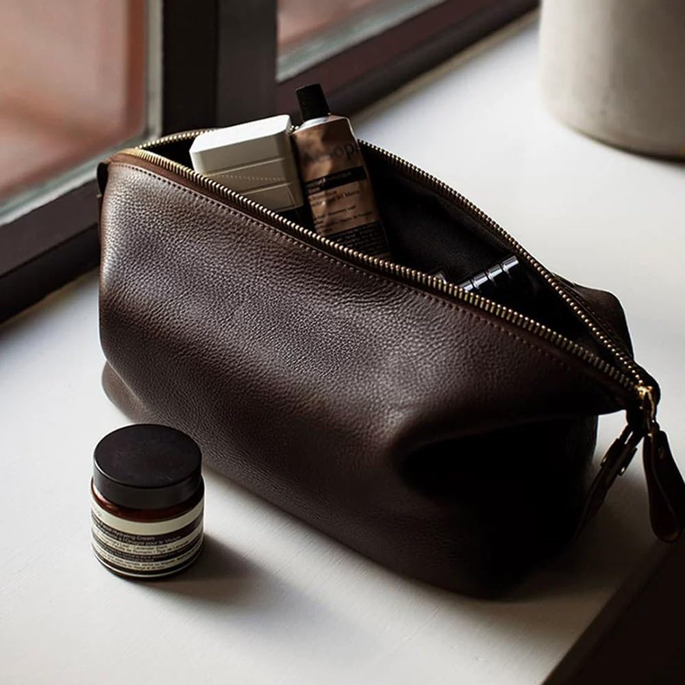 Neceser para Hombre, Neceser de Viaje de Piel Personalizado para Hombre, Neceser Grande de Viaje para baño y Afeitado, Neceser Grande de Viaje para cosméticos a Prueba d