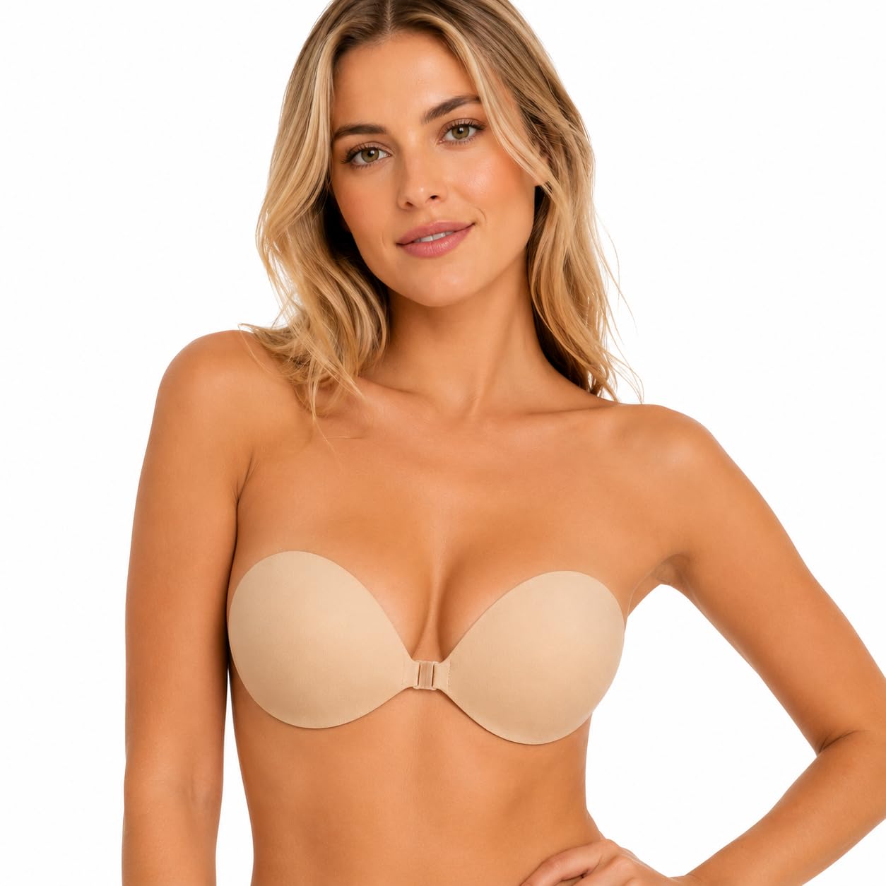 Premium Adhesive Push Up Bra for Women | Invisible Reusable Stick On Bra | Strapless Silicone Bra for Backless, Off Shoulder & Deep Neck Dresses | Nude Beige | Size B-picture-29