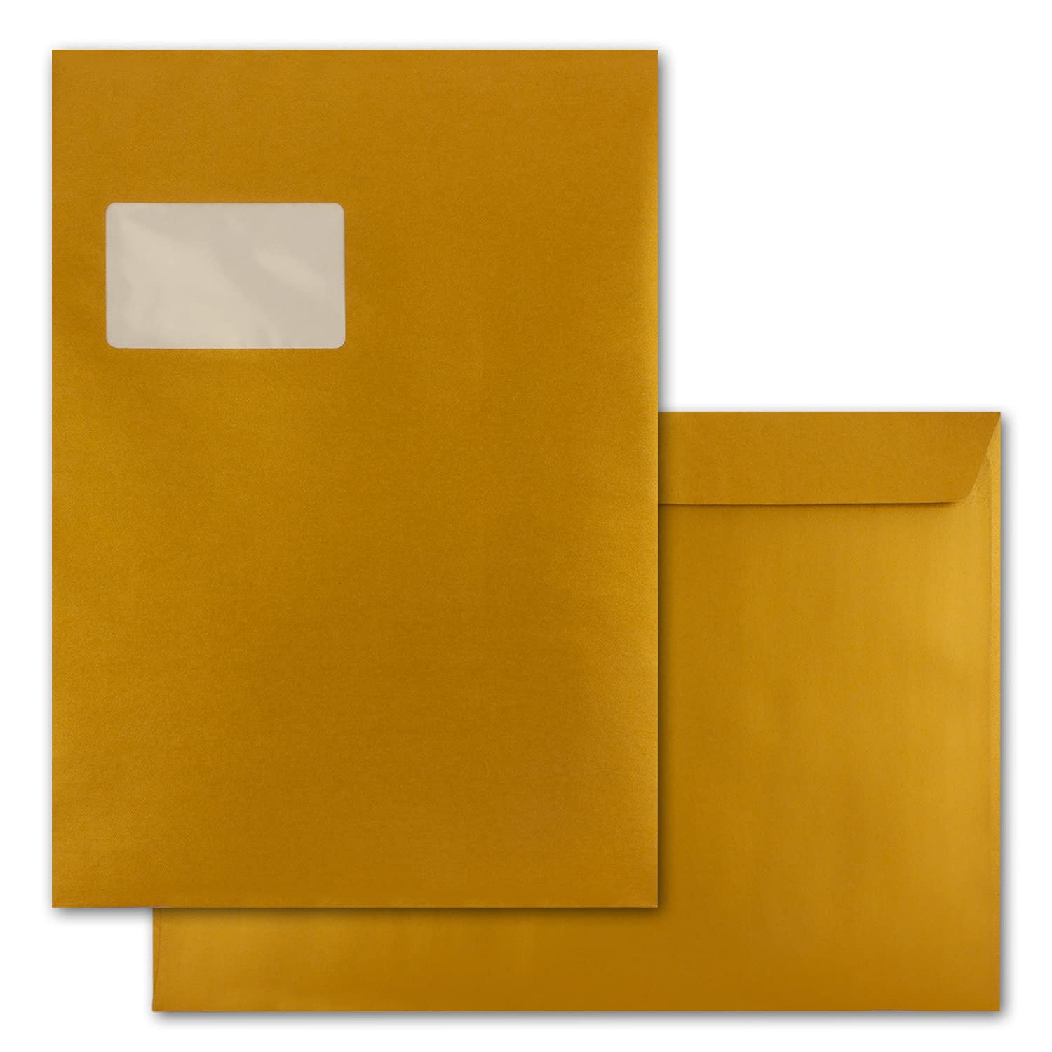 Lot de 250 grandes enveloppes XXL DIN C4 en or métallisé – 22,9 x 32,4 cm – Fermeture adhésive avec fenêtre – Enveloppes d'expédition pour DIN A4