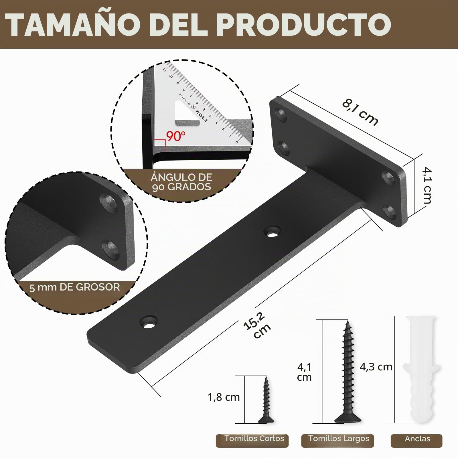 Soporte de estante resistente, soporte flotante rústico para estantes montados en la pared, 6 soportes de estante negros industriales (paquete de 6 pulgadas)