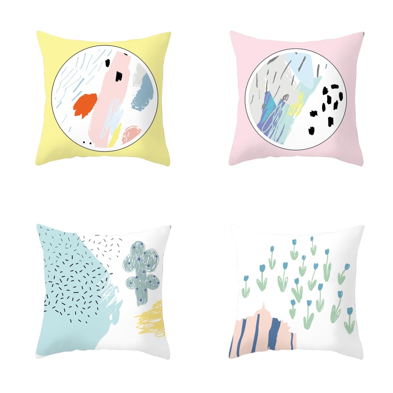 Cushion Covers Pink Yellow White Pillow Cases 4 Pack Sofa Cushions 40x40cm