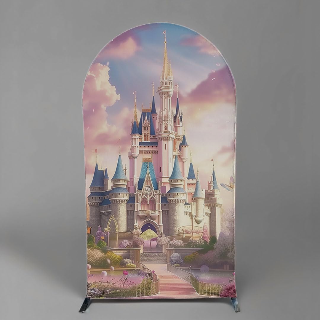 Uoimystify Princess Castle Arches Backdrop Cover - Stretchy Fabric Covers for Birthday Party Decorations, Fairy Tale and Fantasy Theme Events (6 *