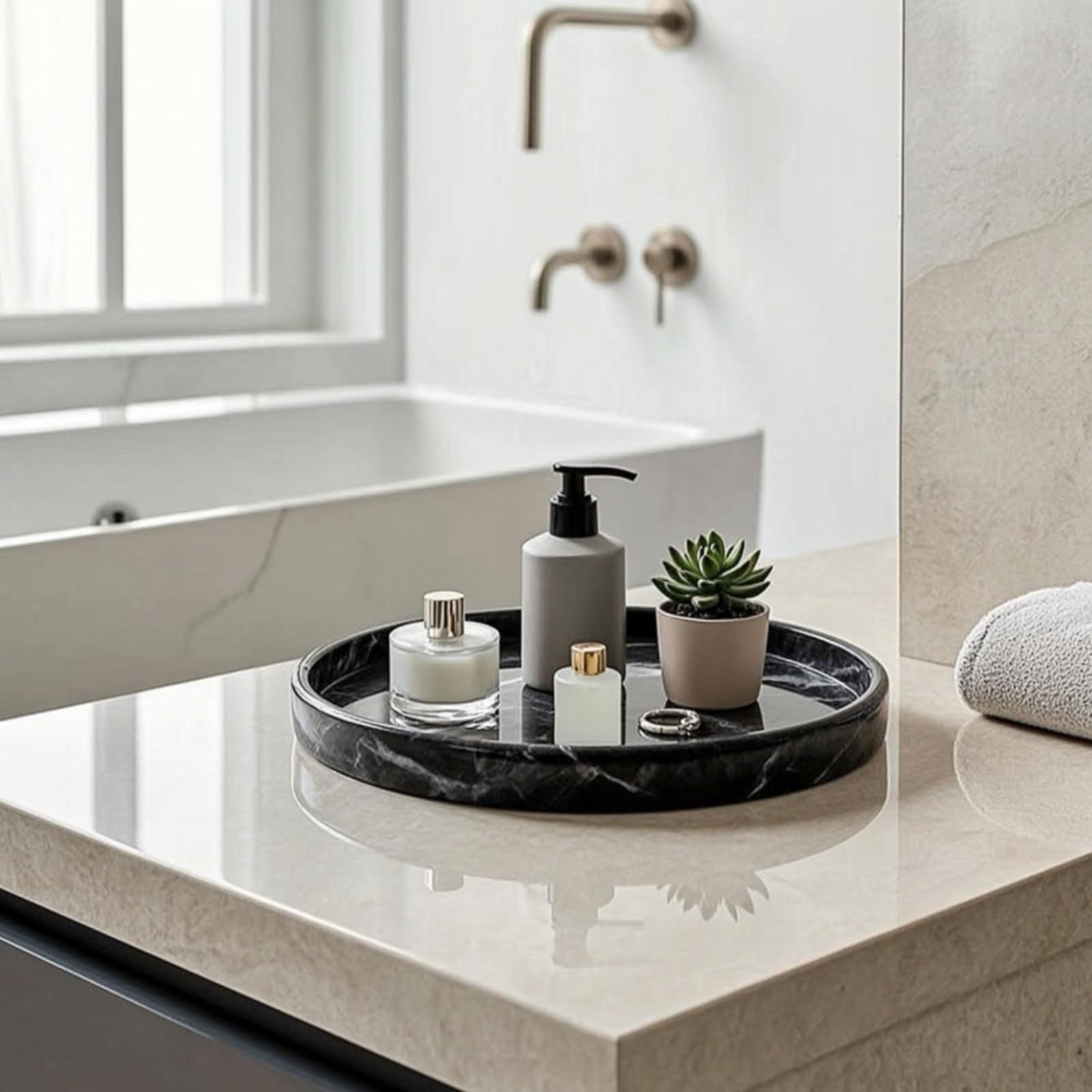 perfk Banja Mármol con Diseño Funcional Superficie Pulida Organizador Joyas Cosméticos y Llaves para Baño y Tocador Apta para Regalo, 30cm