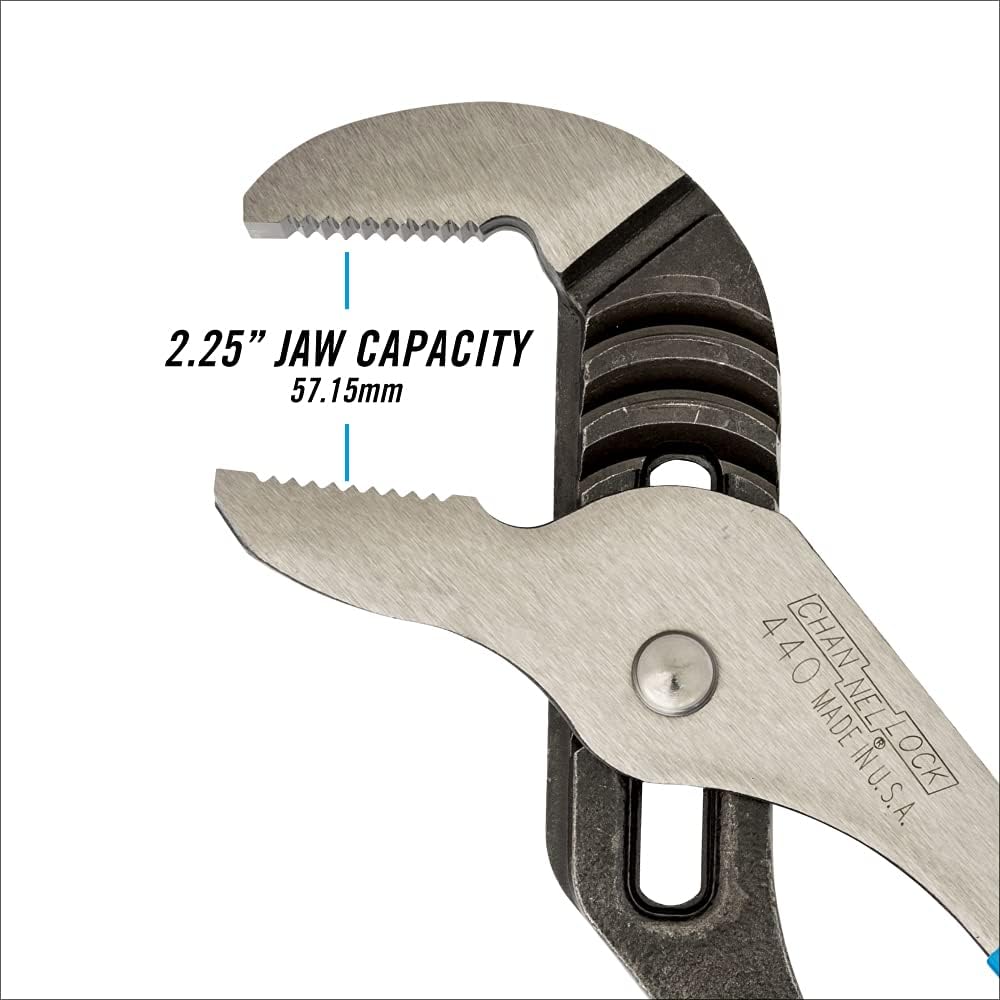 Buу 1 gеt 1 🔥 Channellock 440 Tongue and Groove Pliers | 12-Inch Straight Jaw Groove Joint Plier with Comfort Grips | 2.25-Inch Jaw Capacity | Laser Heat-Treated 90° Teeth| Forged High Carbon Steel | Made in USA, Black, Blue, Silver