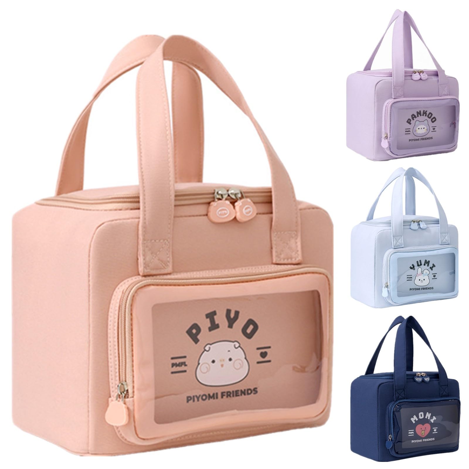 WUWYOUWL Cute Lunch Bag Large Capacity Foldable Cooler Bag (Pink Beer) โ image 1