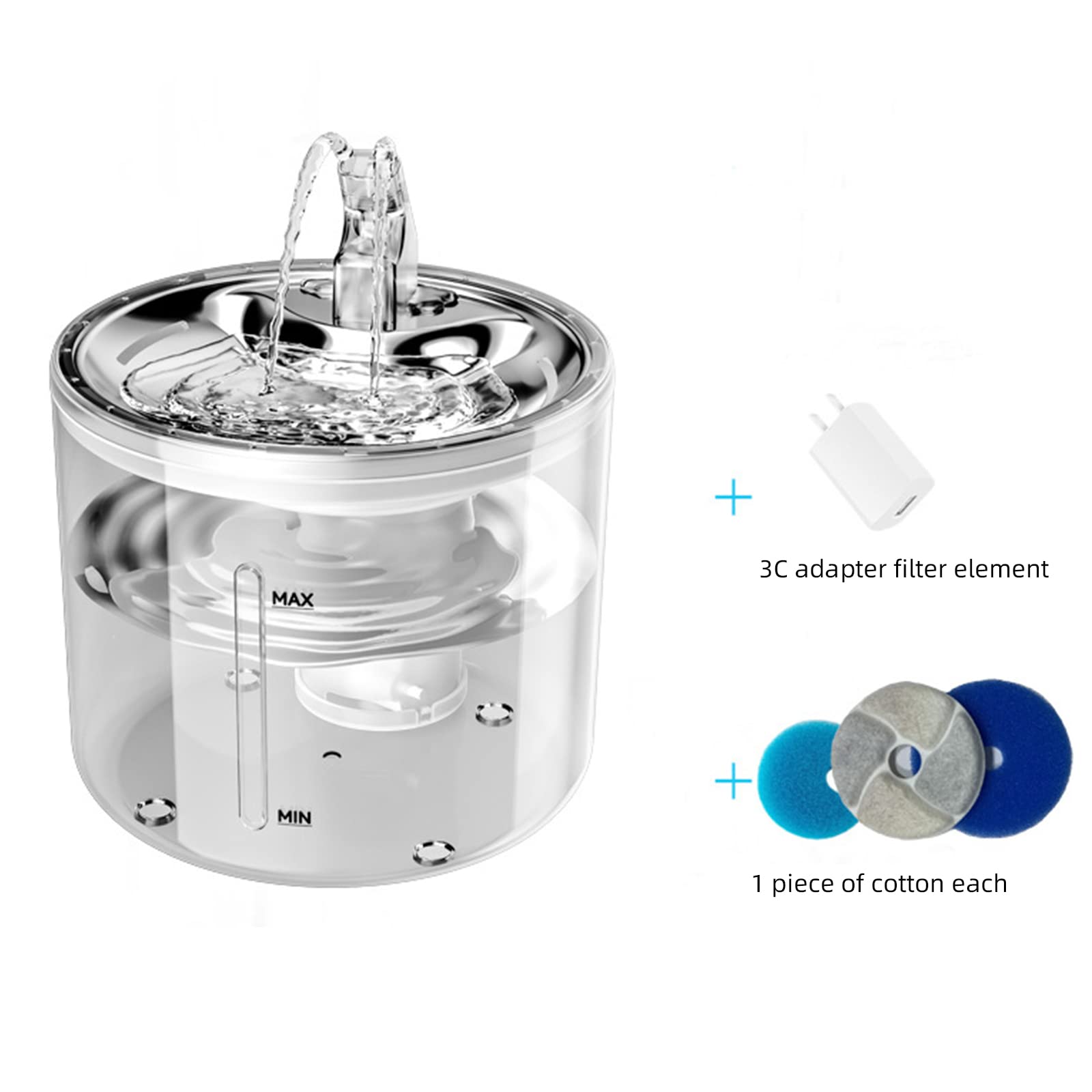 Fuente para Gatos de Acero Inoxidable, Fuente de Agua para Perros, Mascotas, dispensador de Agua supersilencioso con Cuatro Sistemas de filtrado/Ventana de visión/Puerto USB
