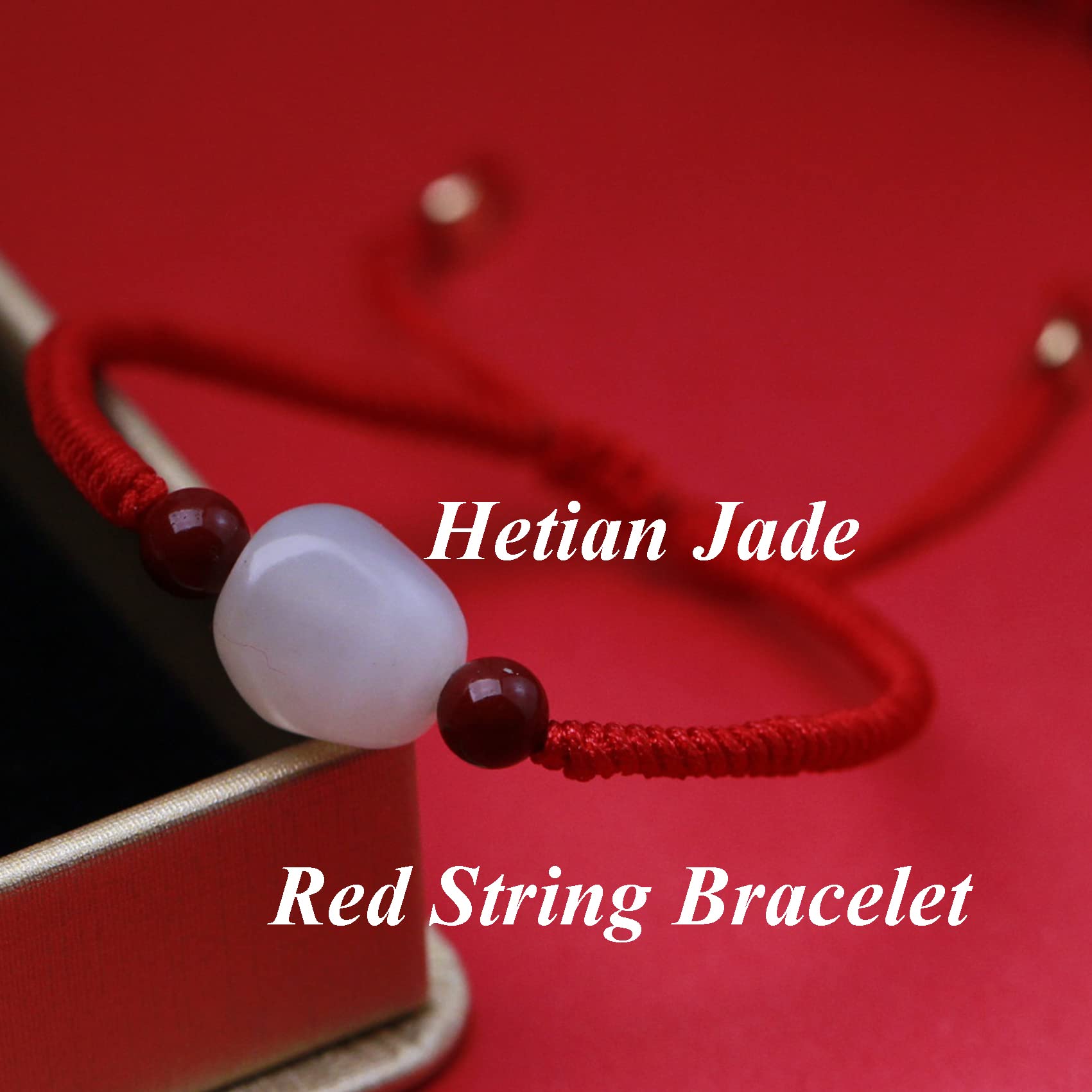 Brazalete encantado Piedra preciosa natural Hetian Jade Pulsera Pulsera de hilo rojo Pulsera de cuentas de cristal irregular for mujeres Hombres Amuleto Pulsera de buena suerte Regalos de joyería for
