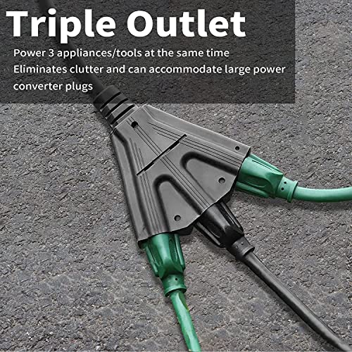 Greatide 6 Ft Outdoor Extension Cord With 3 Electrical Power Outlets - 16/3 Sjtw Durable Black Cable With 3 Prong Grounded Plug, Ul Listed #TOP3