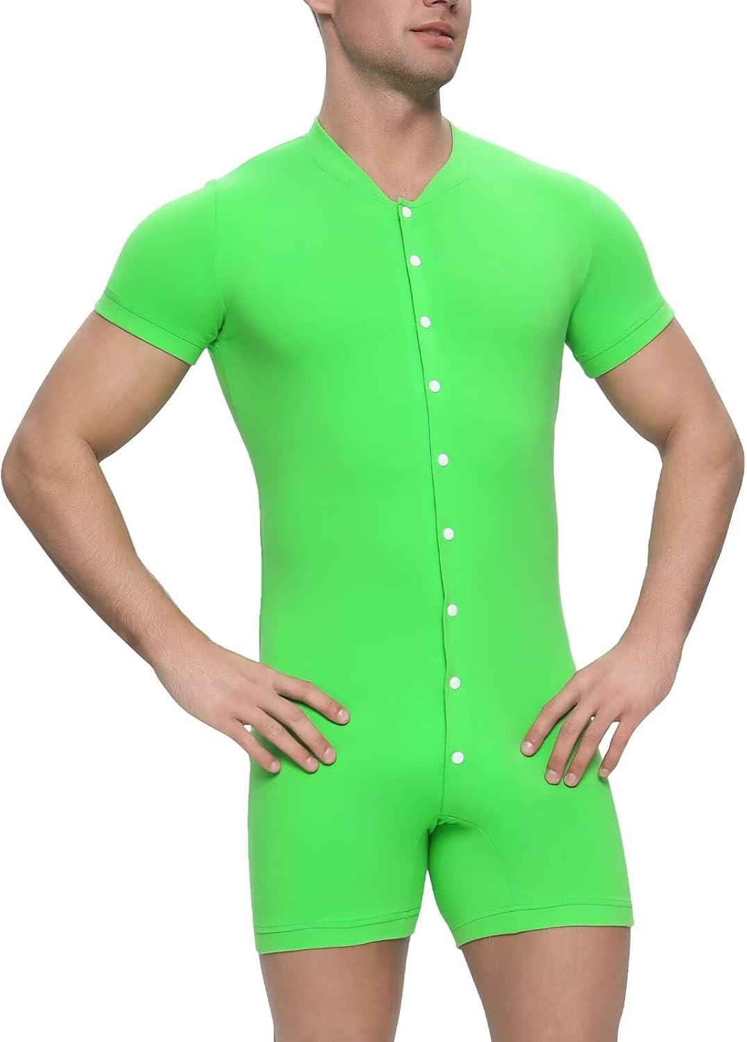 Landofgenie Mens Short Sleeve Onesie Sleepwear Henley Jumpsuit Romper for Adults Bodysuit One Piece Pajamas - Image 4