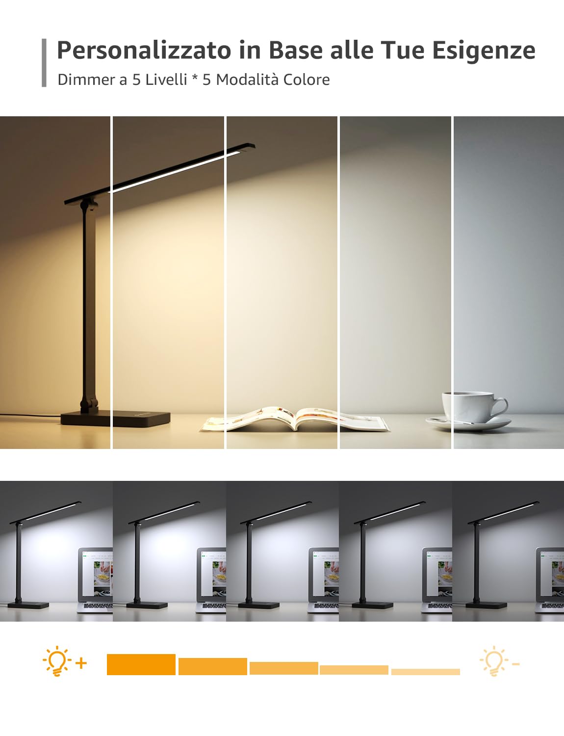 Lepro Lampada da Tavolo LED, 750LM, 5 Colori e 5 Livelli di Luminosità Dimmerabile,Lampada da Scrivania Protezione Occhi, Lampada da Comodino, Luce di Lettura per Bambini, Ufficio, Nero