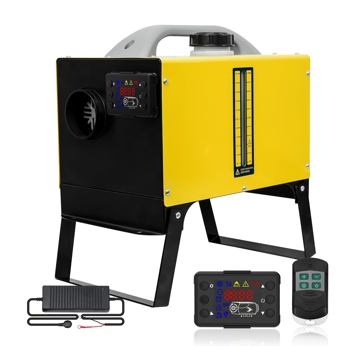 Sunster 8 kW Dieselheizung, 12V/24V/230V All-in-One Diesel-Luftheizung mit Fernbedienung & LCD-Bildschirm，AC-DC-Adapter,Untergestell,Tragbare Dieselheizung für LKW, Transporter, Wohnmobil