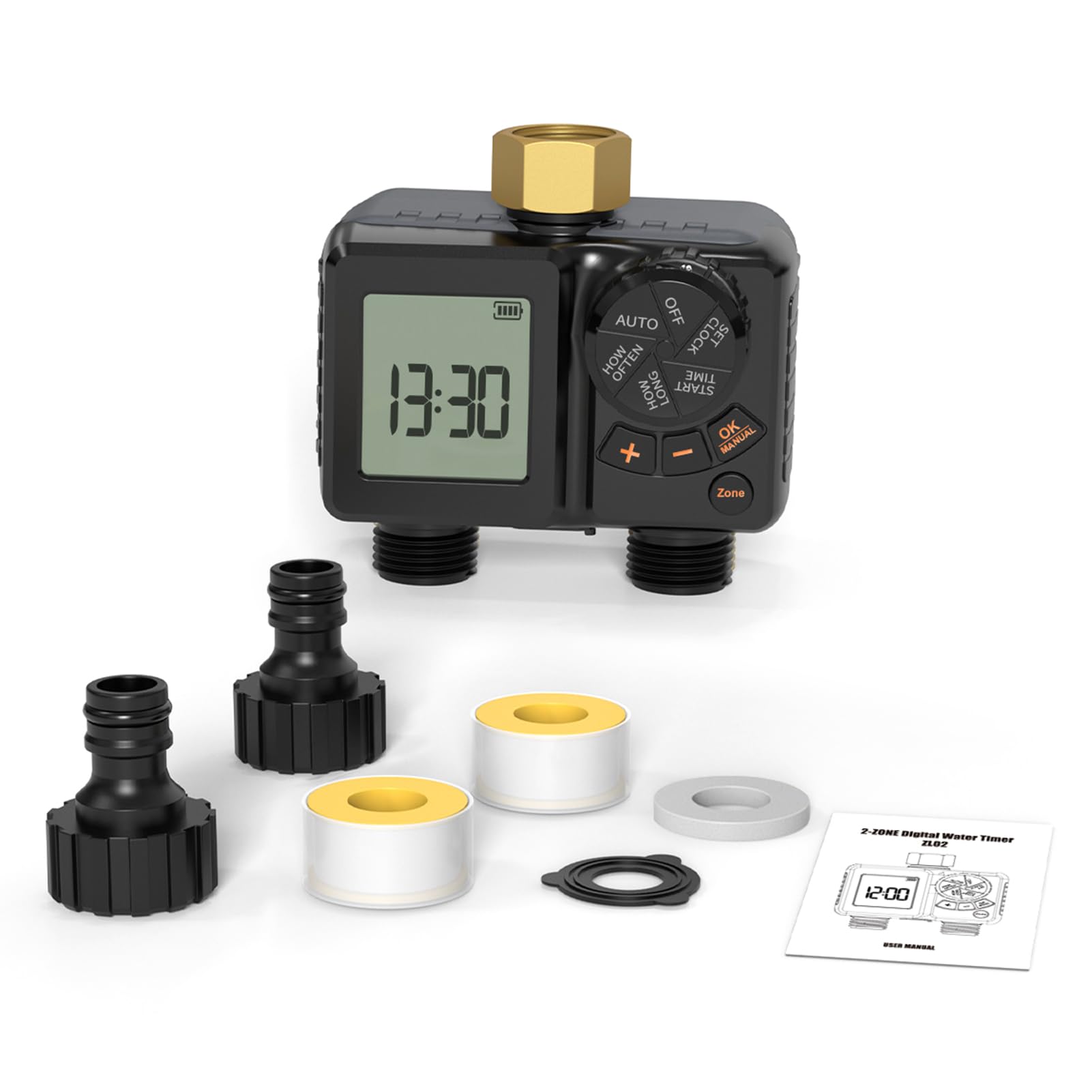 ASHATA Timer di irrigazione intelligente a 2 zone con ritardo di pioggia per l'irrigazione del giardino a casa facile da usare e durevole, IPX6 (filettatura BSP3/4")