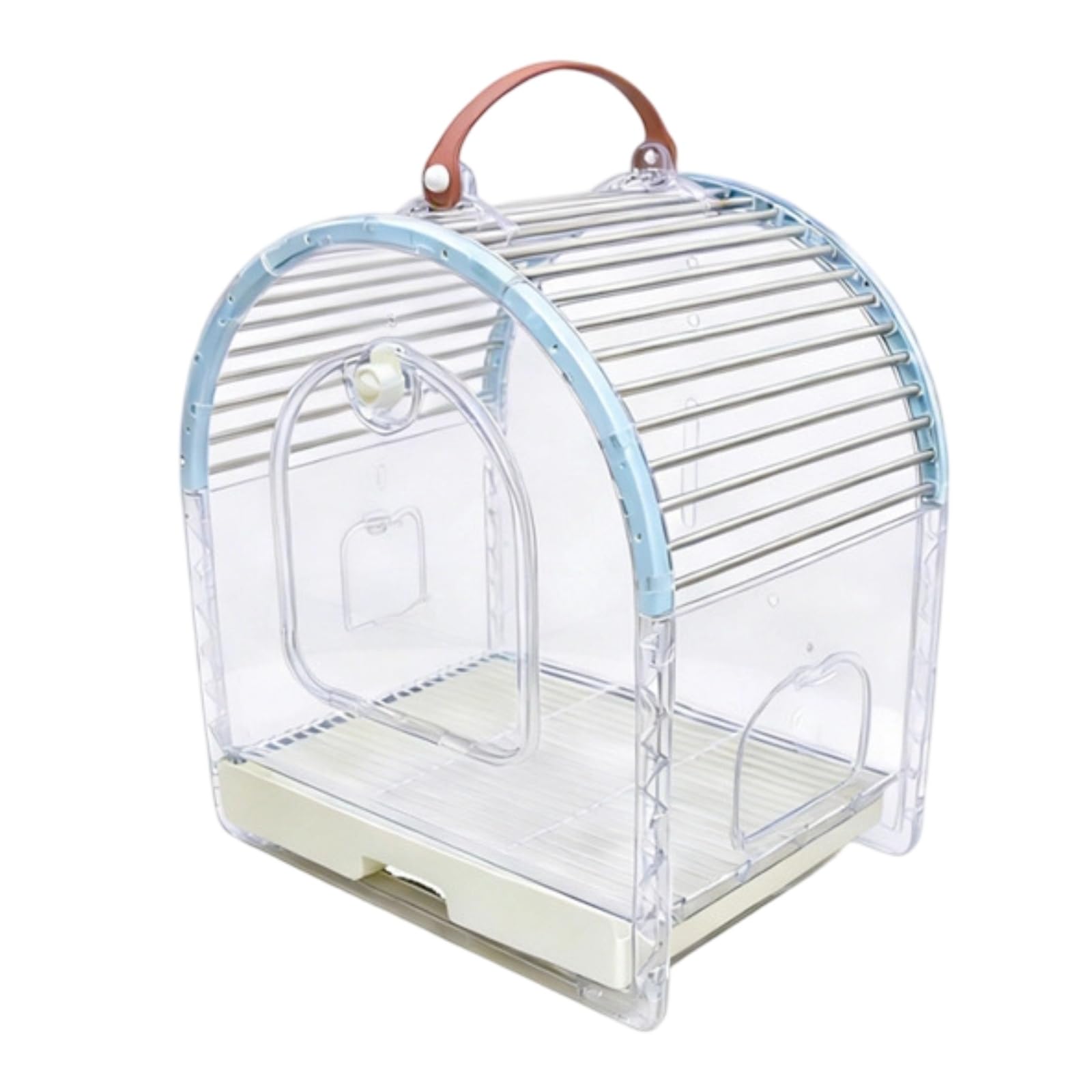Jaula para Pájaros Portátil Jaula Transporte Aves Hábitat Compacto Cúpula Transparente Barras Acero Inoxidable Ventilada con Comederos Laterales y, Azul