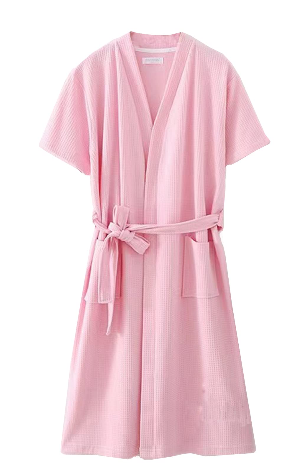 100% Cotton Bathrobe, Gown for Women and Men, Spring/Summer, Three-Quarter Sleeve, Quick-Drying, Pajama, Towel Fabric, After Bath, Gentle Touch, Waffle Fabric, Cotton Material, Unisex, Loungewear, Spa XX-Large pink short sleeve