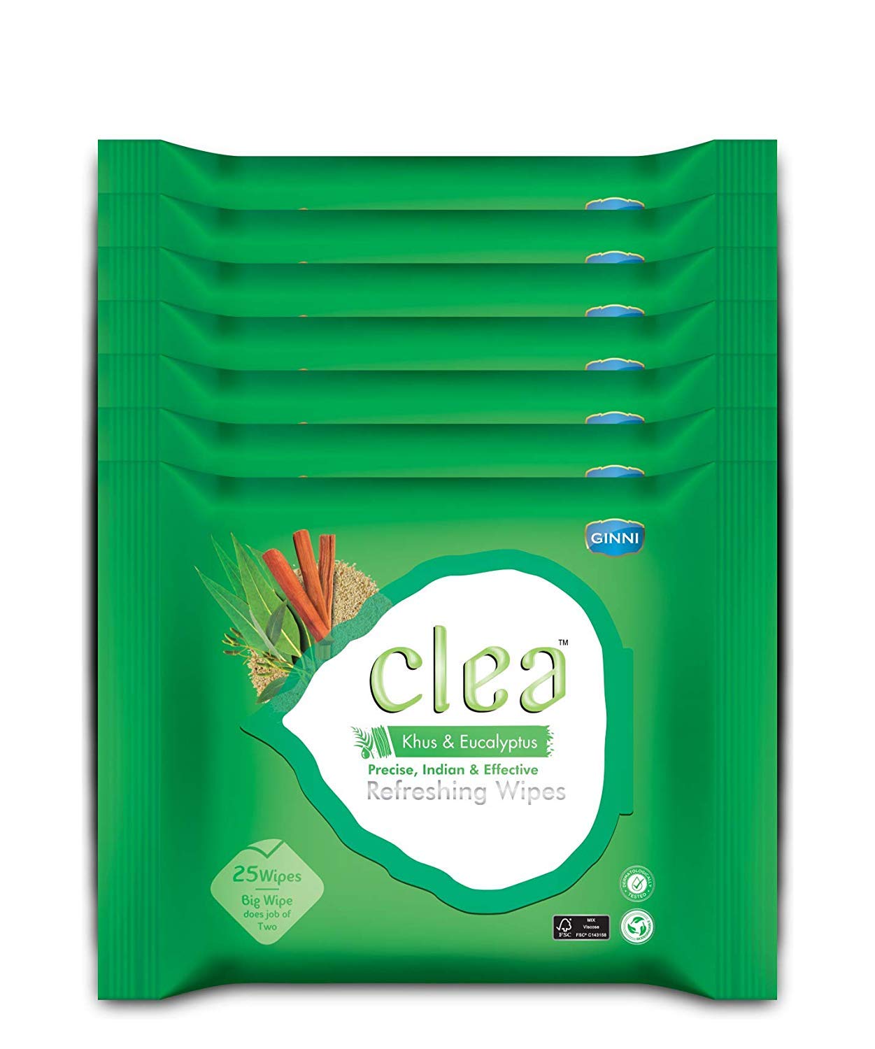 Clea Khus & Eucalyptus Refreshing Wet Wipes for Face - Cooling, Rejuvenating, Controls Sweat, Antioxidant-Rich, Keeps Skin Fresh -Pack of 7 (25 Wipes Each, Big Wipe Size:- 200mm x 200mm)-image-35