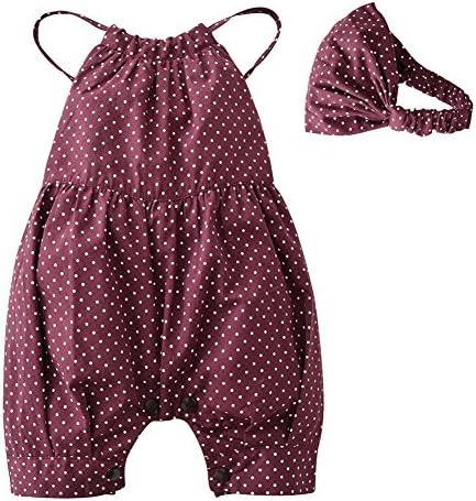 Isugar Baby Girls Dots Romper+Headband Clothes Outfits (0-3 Months) Brown