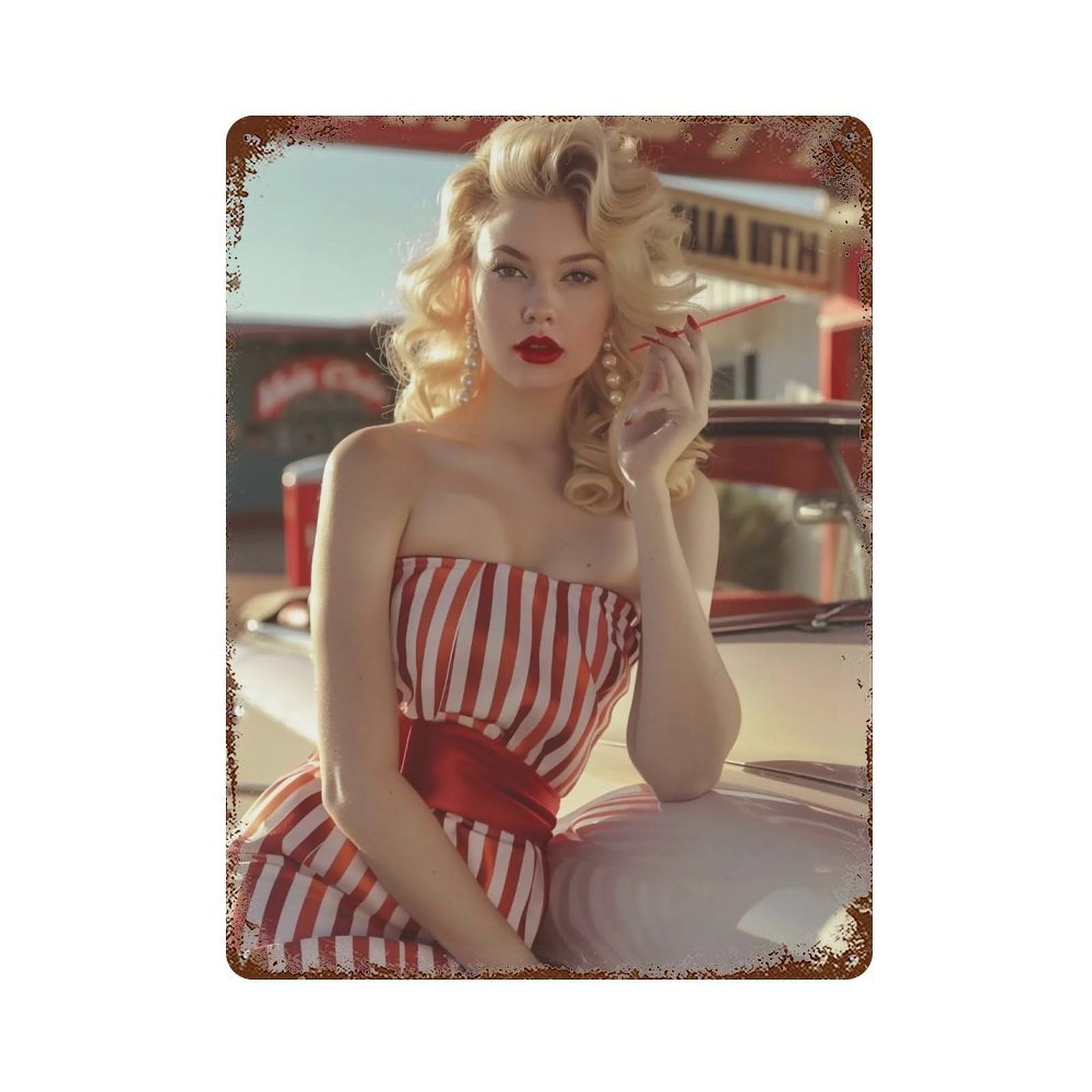 HDURYEYRYY 1950s Sunny Roadside Pin Up 04 Wall Retro Iron Vintage Art Metal Tin Sign Poster Modern Home Cofffee Club Art Bar Shop Decor 40x30cm