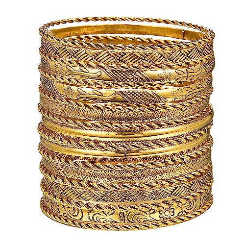 RINTOLER 19Pcs Gold Bangle Bracelets Set for Women - Multi Layered Stackable Textured Bracelets Womens Bangle Bracelets Boho Jewelrys for Women. (RTL-BG-SETa002)