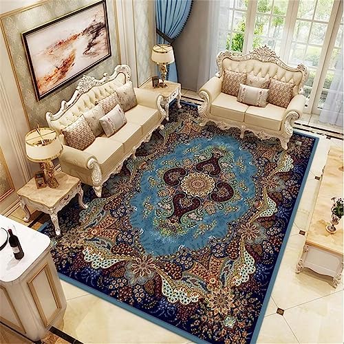 Tapis géométrique antidérapant et floral bleu marine - 2