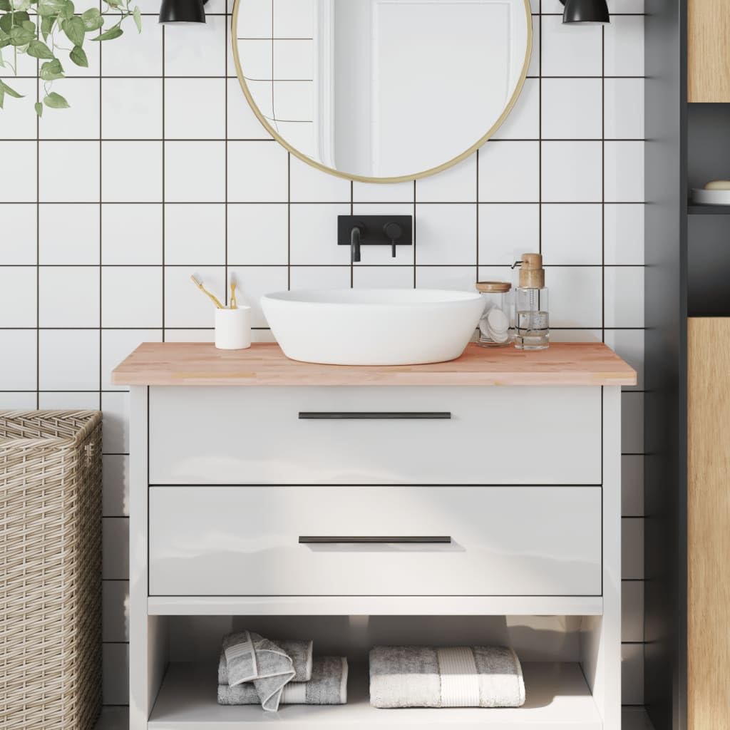 Tablero de lavabo de madera de haya maciza de 100 x 60 x 2,5 cm, encimera de madera de haya para baño, encimera de lavabo de madera maciza con esquinas redondeadas