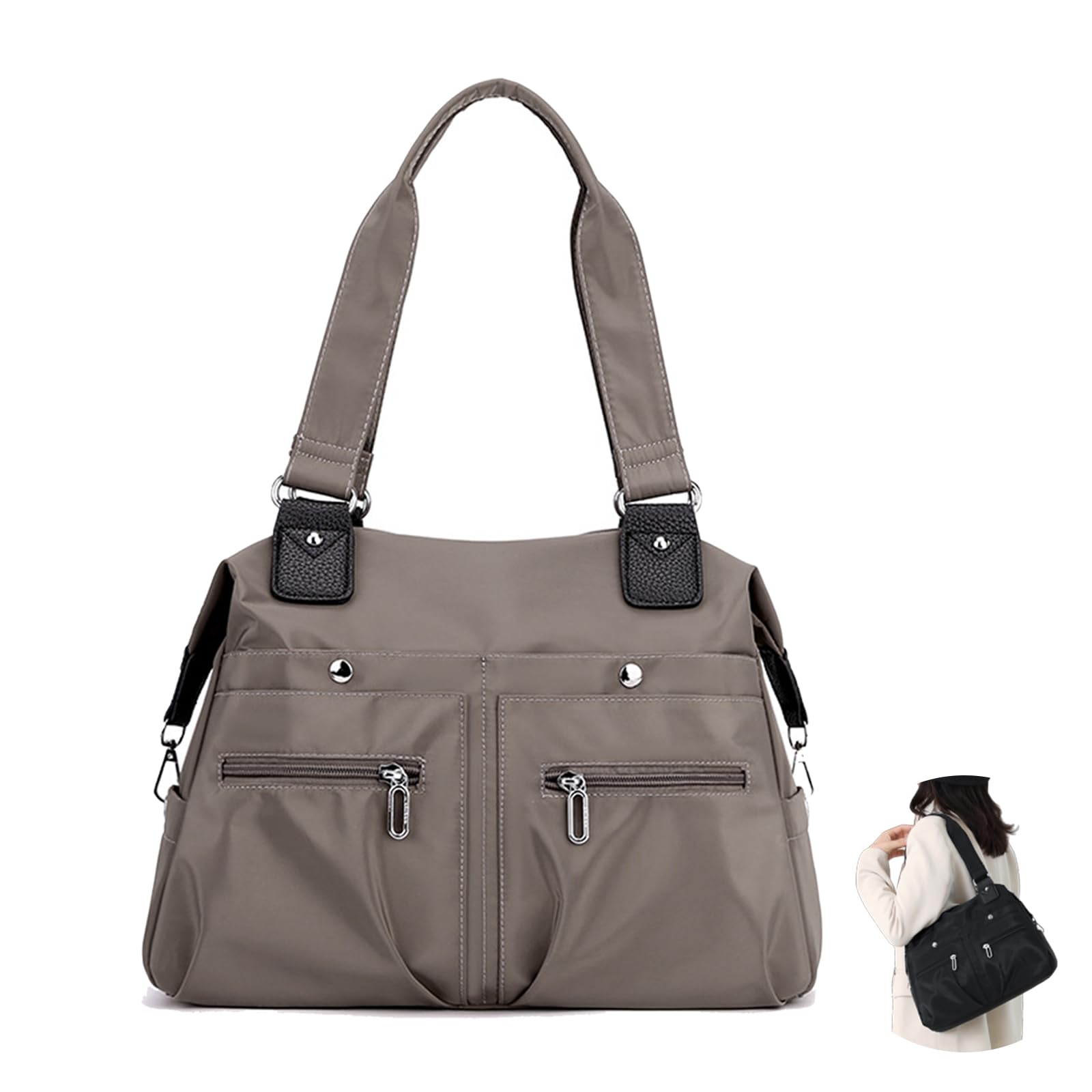 Large Capacity Lightweight Waterproof Multi-Pocket Nylon Shoulder Bag with Zipper, Crossbody Travel Messenger Bag