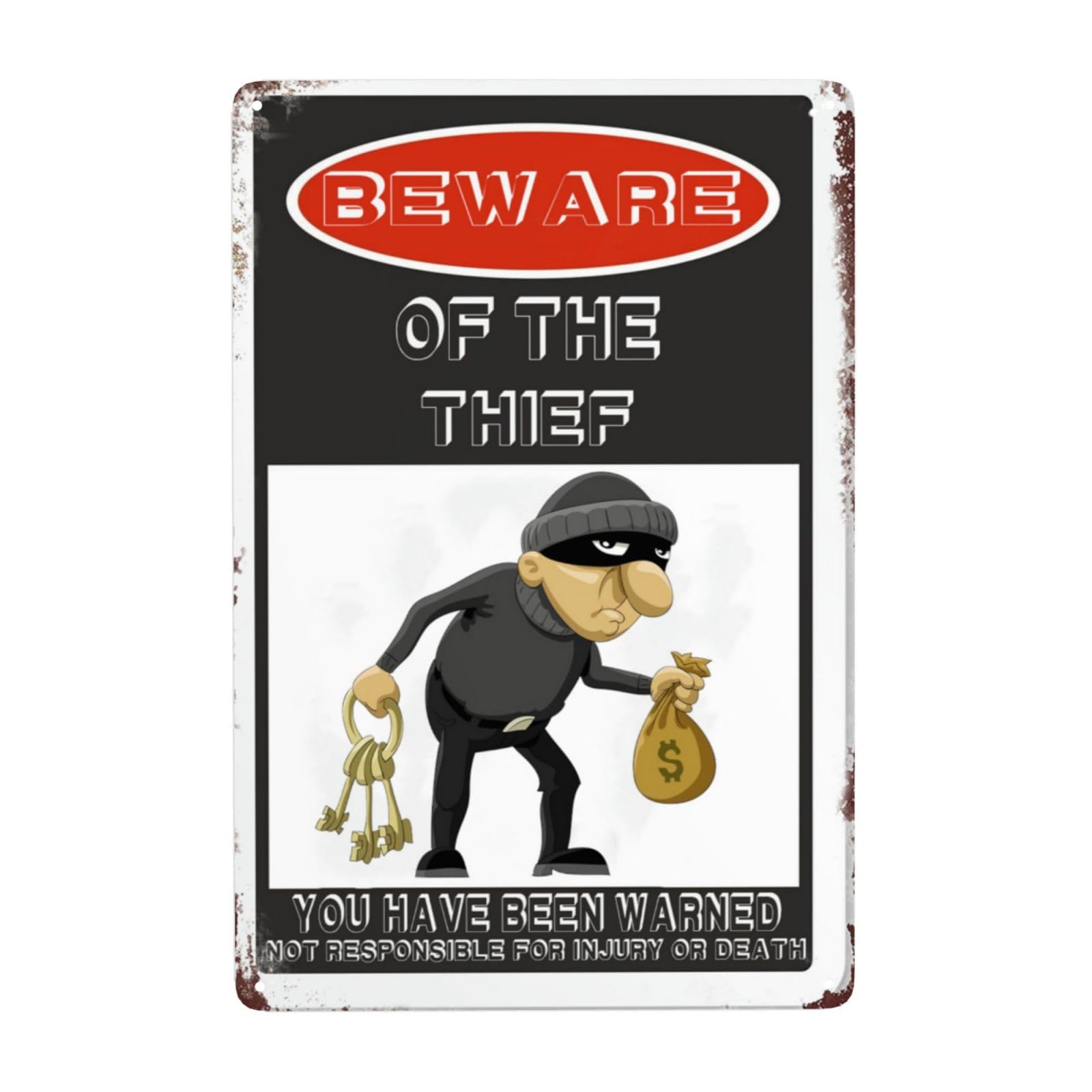 Scvgfdxzs Tin-02 Beware Of The Thief Sign, Rust Free Beware Of The Thief Warning Signs, Pre-Drilled Holes For Easy Mounting Outdoor Use For Fence Door Or Gate 8X12 Inch