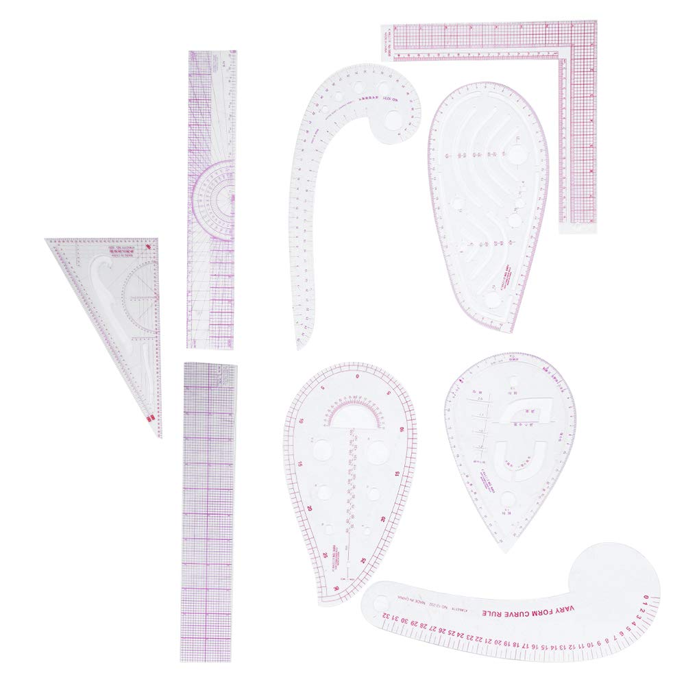 Jelquix Multifunctional 9Pcs Sewing Ruler Set Durable Tailor Measure Tools for Clothing Design Lightweight and Portable