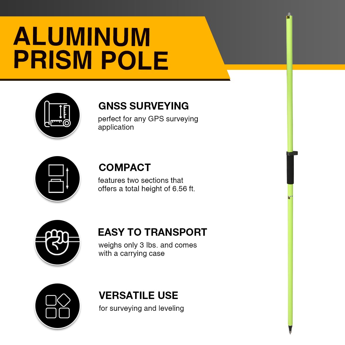 Poteau GPS en aluminium, 2 m de prisme