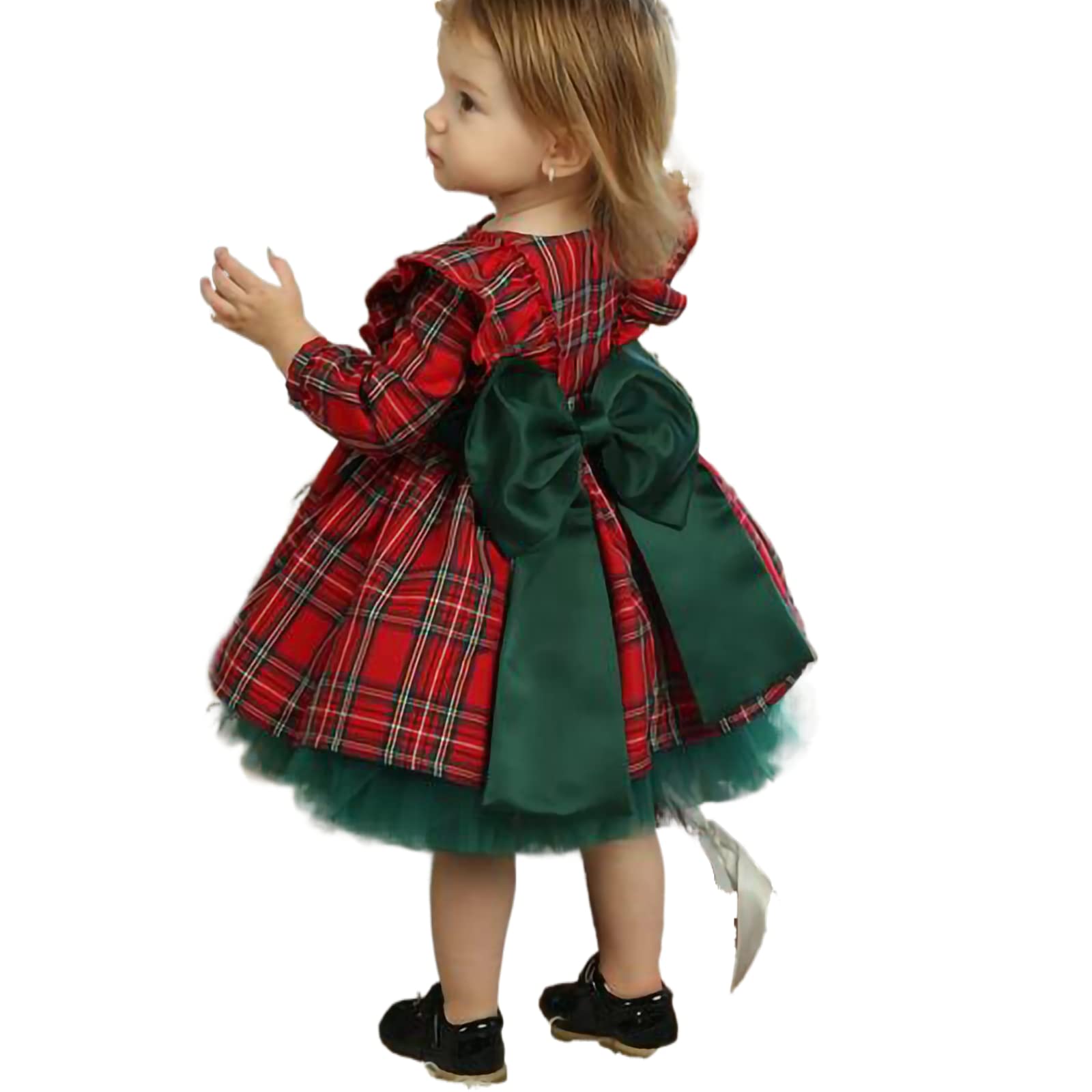 Baby Toddler Clothes Girl Christmas Outfit Baby Clothing Christmas Dress Bowknot Plaid Long Sleeve Princess Dresses Autumn Winter Newborn Toddler Baby Gift