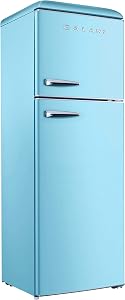 Galanz GLR12TBEEFR Refrigerator, Dual Door Fridge, Adjustable Electrical Thermostat Control with Top Mount Freezer Compartment, Retro Blue, 12.0 Cu Ft