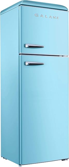 Galanz GLR12TBEEFR Réfrigérateur, Frigidaire double porte, Commande électrique réglable avec compartiment congélateur de montage supérieur, Bleu rétro, 12.0 Cu Ft