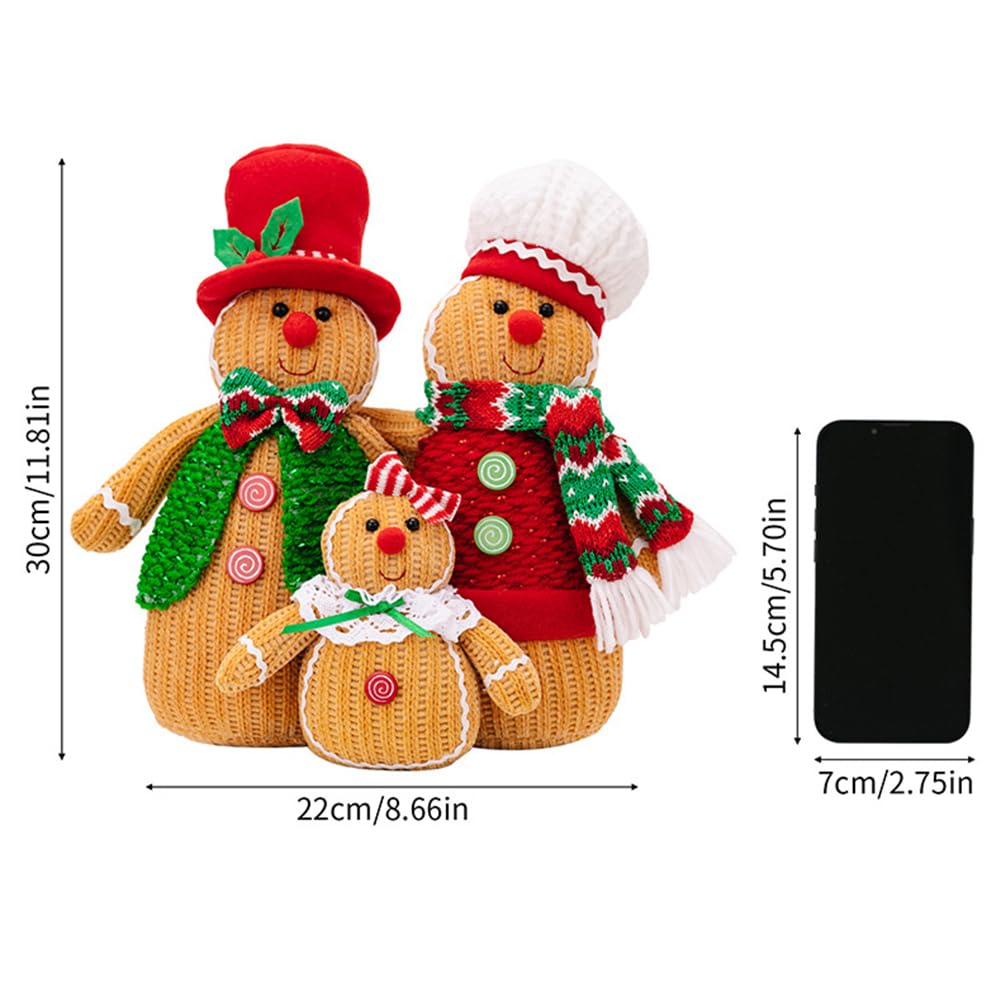 Eforcase 3 figuras navideñas de peluche de hombre de jengibre con sombrero y bufanda, adorno de muñeca de hombre de jengibre, decoración del hogar, ventana de Navidad, bandeja escalonada, decoración