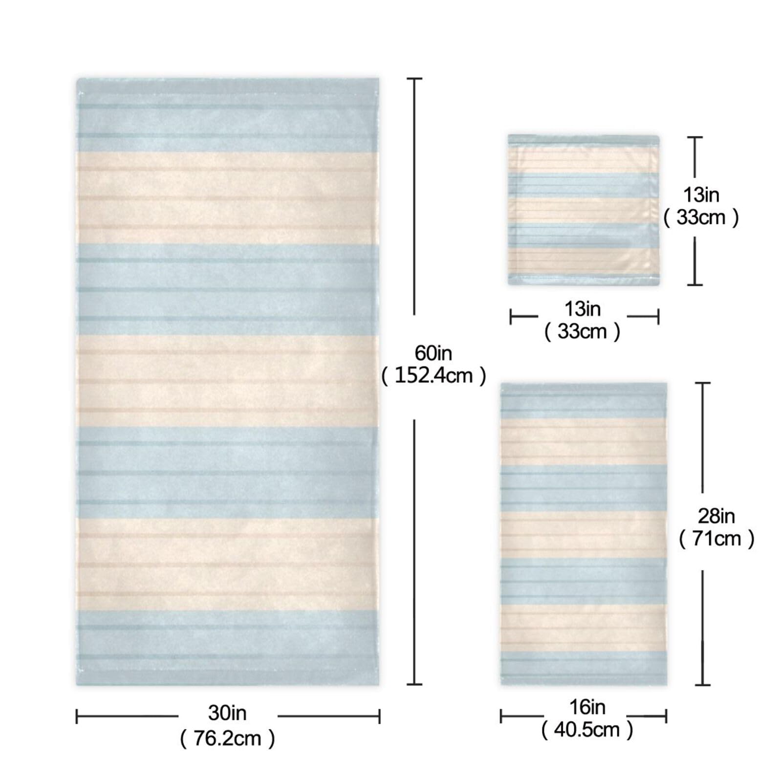 Set di 3 asciugamani assorbenti per il viso a righe blu, beige, tinta unita, set da 3 pezzi, 1 asciugamano da bagno, 1 asciugamano per le mani, 1 panno per la casa, cucina e famiglia