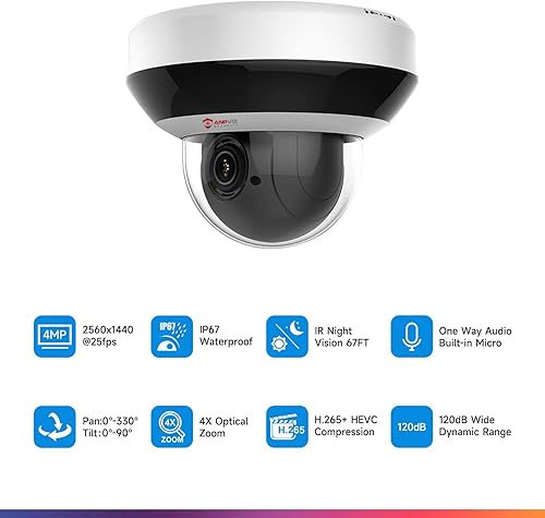 Miniatura 4 de Anpviz Cámara IP PoE PTZ de 4MP con zoom óptico 4X, 2560x1440@30fps, cámara de seguridad domo H.265+, protección perimetral, audio incorporado,