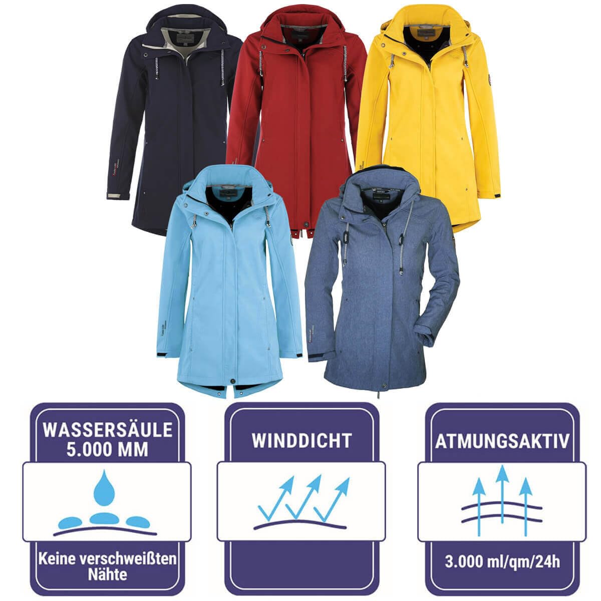 Blue Wave Damen Softshellmantel Birgit - Softshelljacke Outdoor-Jacke mit abnehmbarer Kapuze