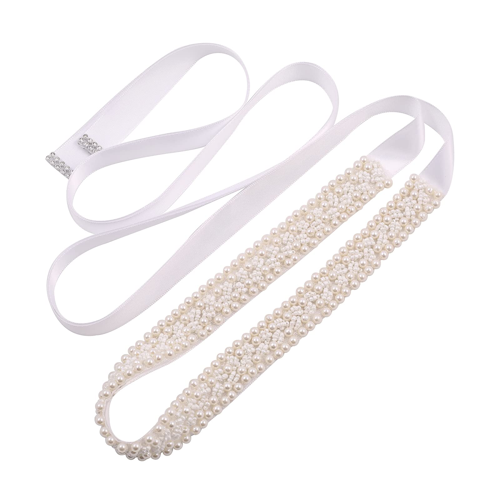 Fubney Pearl Bridal Belt Handmade Wedding Sash Belts Bride Belt And Sash For Wedding Decoration, White