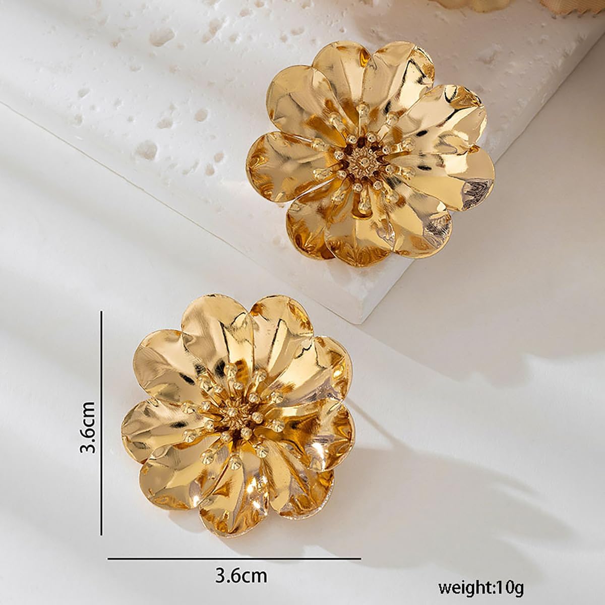 Boho Chunky Gold Flower Stud Earrings for Women 14K Gold Plated layered Large Petal Statement Earring Hypoallergenic Floral Earrings Summer Trendy Jewelry - Image 6