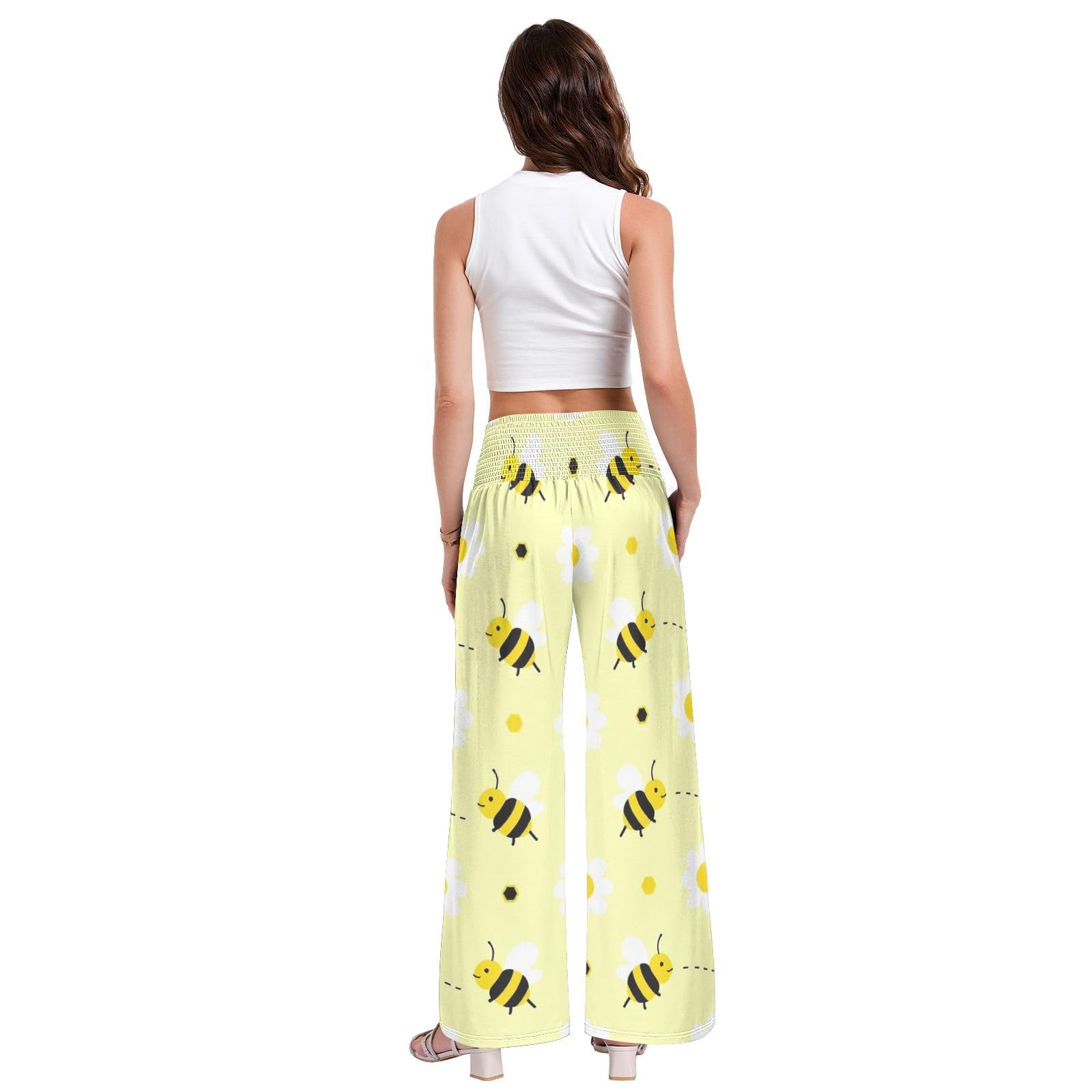 Bee Daisy - Pantalones de pierna ancha para mujer, ligeros, elásticos, informales, ropa de descanso