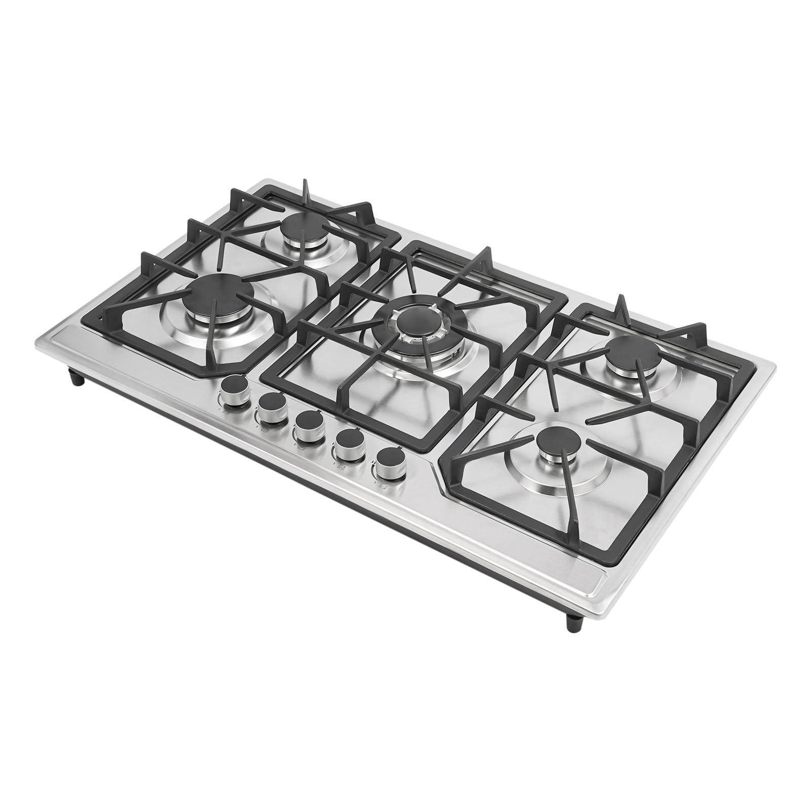 Kuchenka gazowa z 5 palnikami z regulacją mocy 3,3/3/1,75/1,75/1 kW, do zabudowy ze stali nierdzewnej z dyszami gazowymi w butelkach, odkręcane uchwyty garnków i antypoślizgowe nóżki, kuchenka gazowa