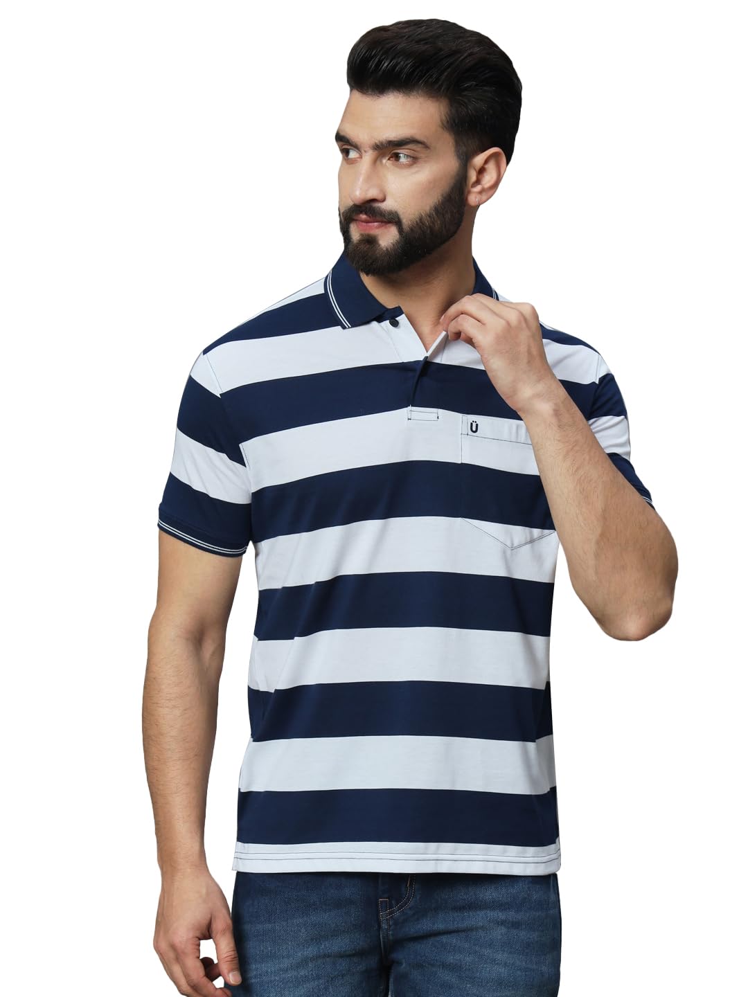 uniberry Men's Cotton Blend Polo Collar Striper T Shirt Has A Short Sleeves & Pocket On Chest-MT3-NW50_M-picture-24