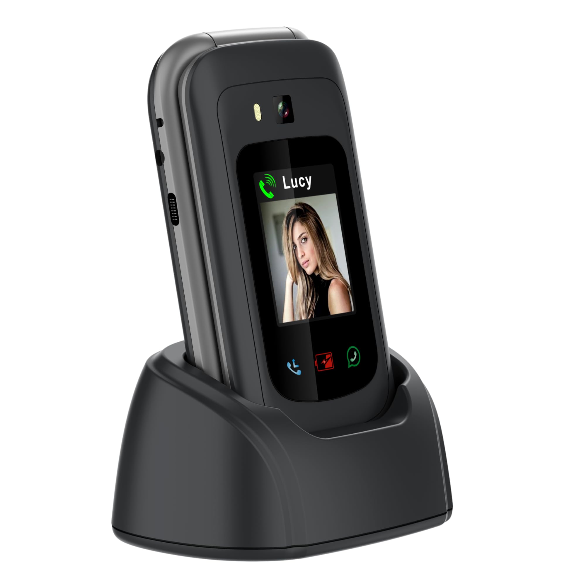 Funker E480 - Telefono 4G per anziani con WhatsApp e videochiamate, pulsante SOS e GPS, tasti grandi, schermo touch da 2,8", volume alto, cellulare con coperchio facile da usare, colore nero
