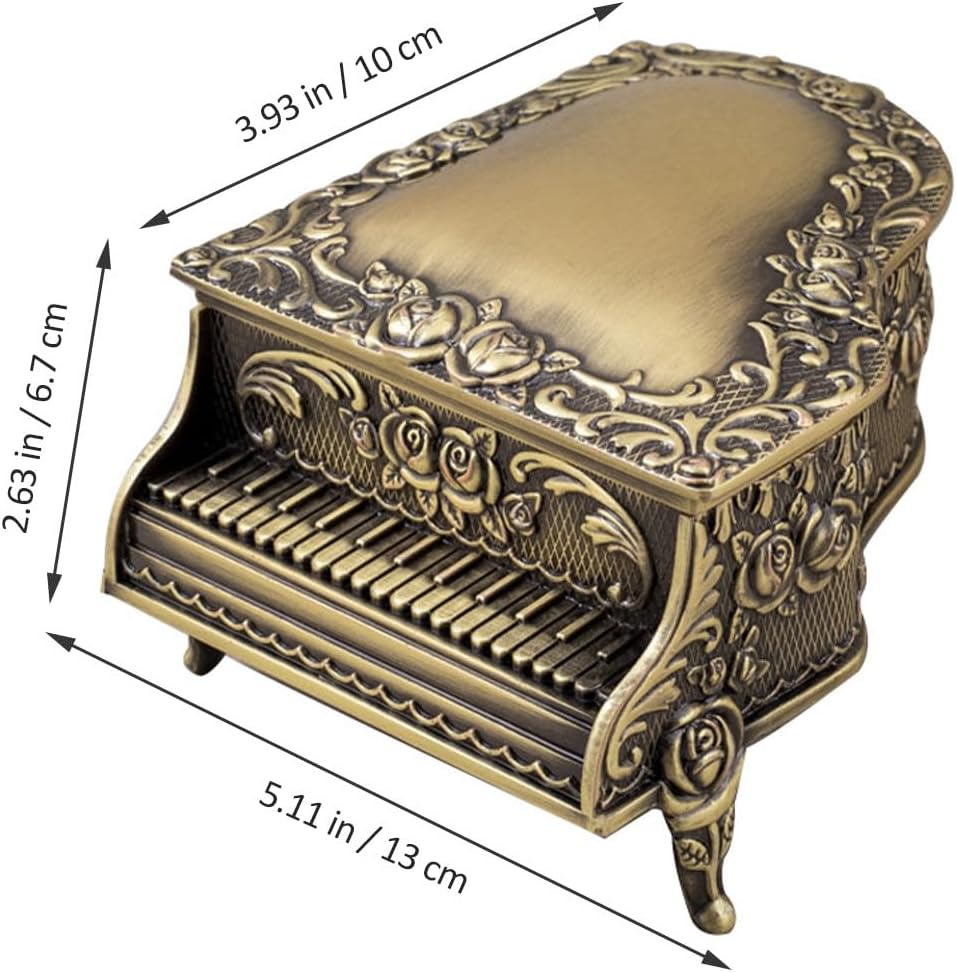 ORFOFE Vintage Piano Jewelry Box, Golden Metal Trinket Organizer image 2