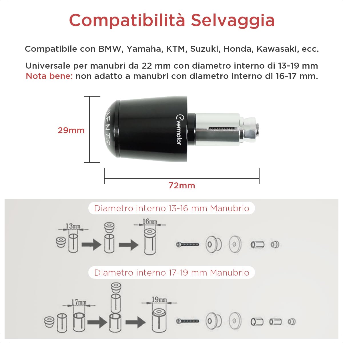 Evermotor Moto manubrio CNC, manubrio moto tappi terminali in alluminio per la maggior parte dei bordi motore/rullo nero
