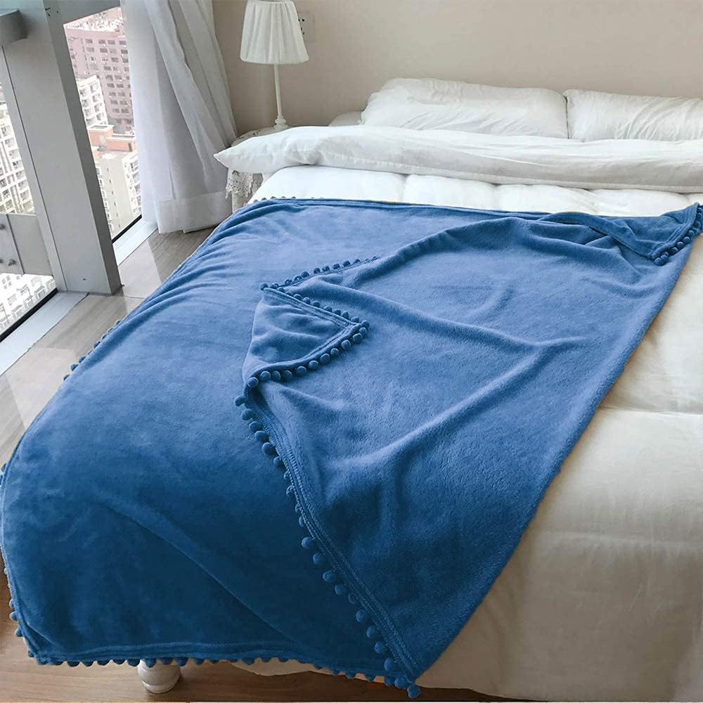 Flannel Fleece Bed Blanket Tassel Blanket Twin Size Blanket for Couch