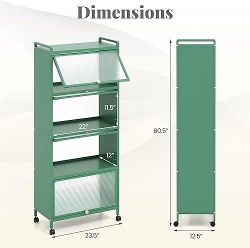 Miniatura 3 de Giantex Armario de almacenamiento de cocina de 5 niveles, soporte móvil para microondas con puertas de PC abatibles, estante de panadería de cocina
